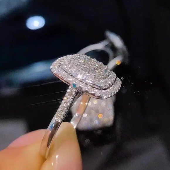 Large Square Shape Zircon Promise Ring Full Of Shiny Zircon Luxury Wedding Ring - Picture 8 of 8